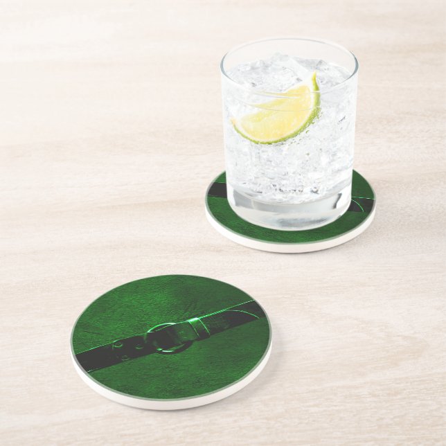 Leather & Belt, Rich Green Sandstone Coaster (Side)