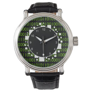 Leather Binary 1 0 Geek Code White Ring of Fire  Watch