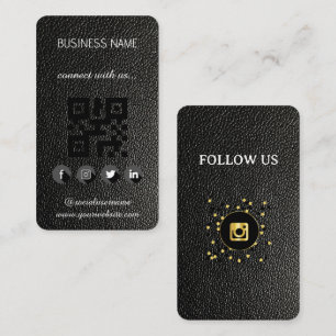 Leather black -Social Media QR Code Business Card