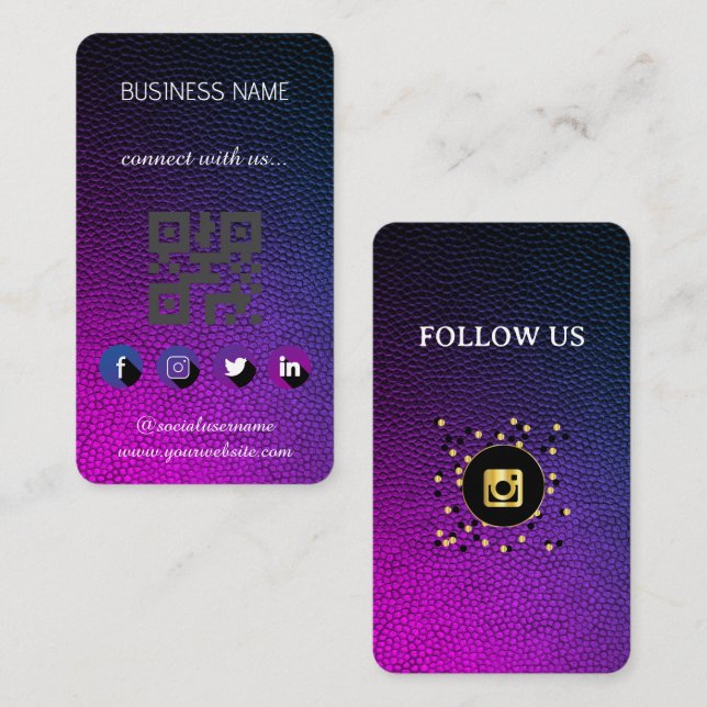 Leather black -Social Media QR Code  Business Card (Front/Back)