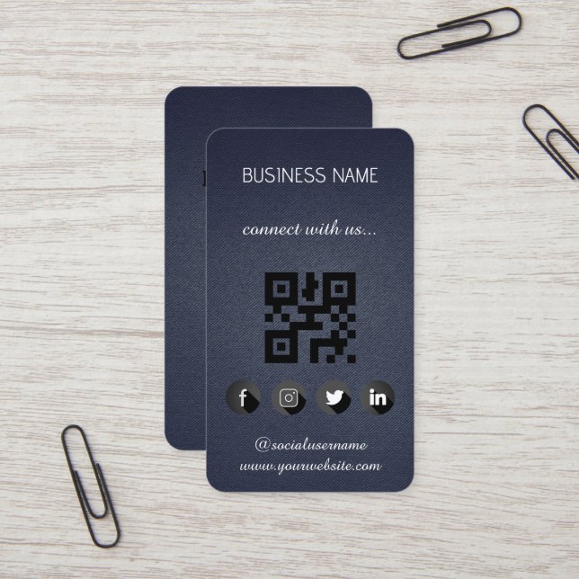 Leather black -Social Media QR Code  Business Card (Front/Back In Situ)