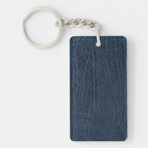 Leather Blue Tartan Fabric Crocodile Skin Key Ring