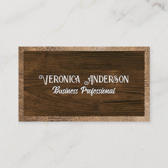 Leather Border | Wood Grain Business Card (Front)