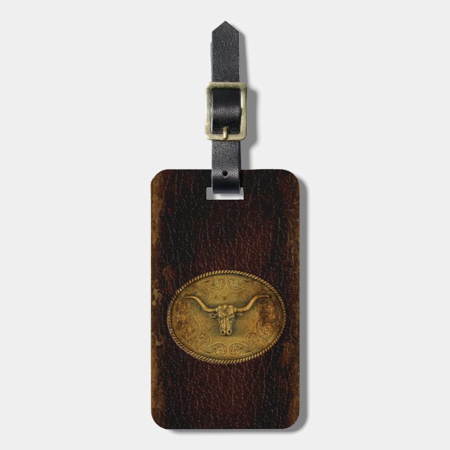 Leather Buckled Steer Luggage Tag (Front Vertical)