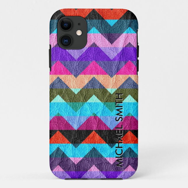 Leather Colourful Chevron Stripes Case-Mate iPhone Case (Back)