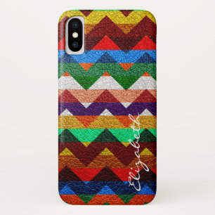 Leather Colourful Chevron Stripes Monogram Case-Mate iPhone Case