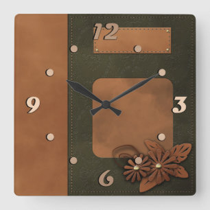 Leather decor square wall clock
