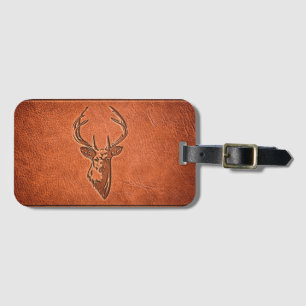 leather embossed stags head. luggage tag
