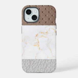  Leather Faux Marble masculine blush leather iPhone 15 Case