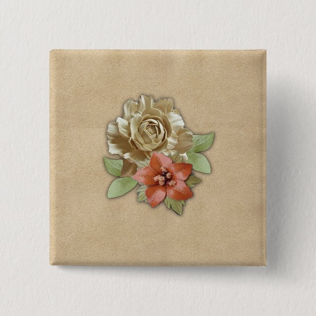 Leather flowers on Cream Suede 15 Cm Square Badge (Front)