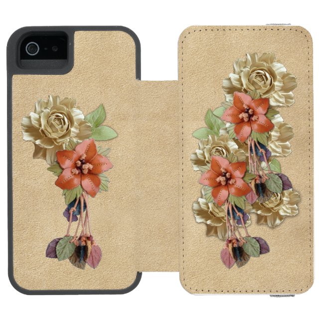 Leather Flowers on Cream Suede Incipio iPhone Wallet Case (Folio Open)