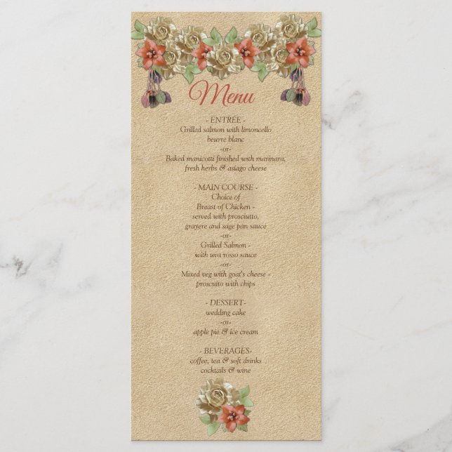 Leather Flowers on Cream Suede Menu (Front)