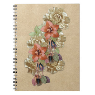 Leather Flowers on Cream Suede Notebook