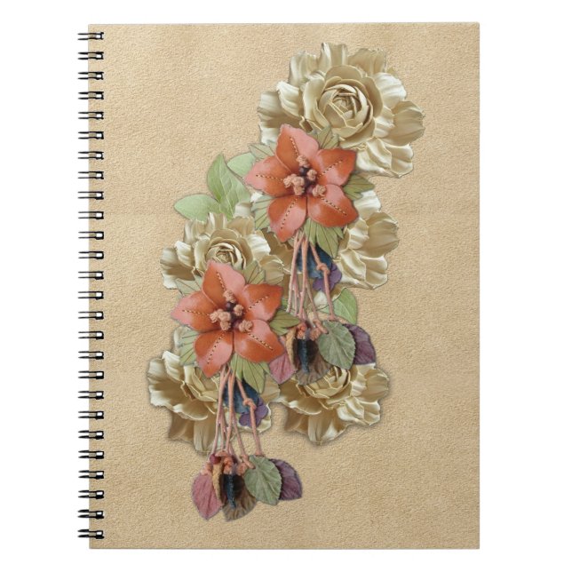 Leather Flowers on Cream Suede Notebook (Front)