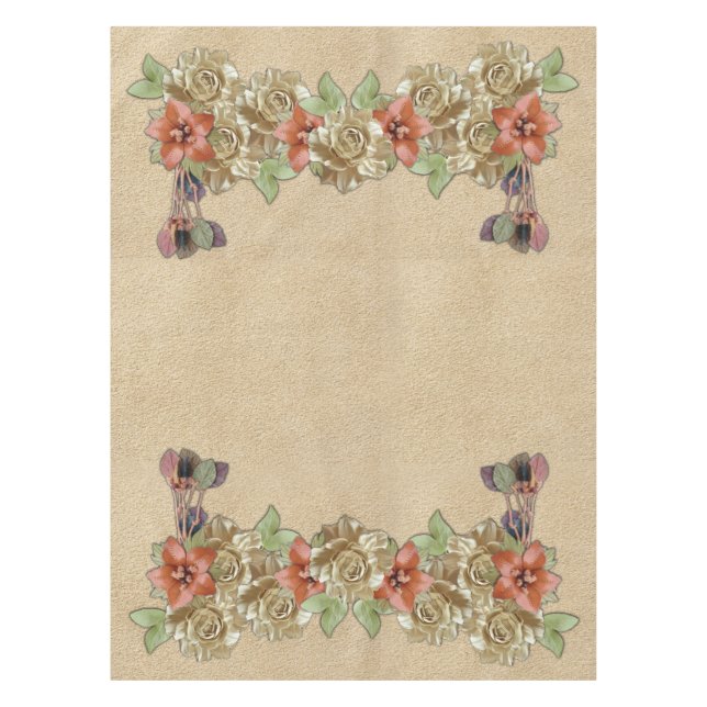 Leather Flowers on Cream Suede Tablecloth (Front)