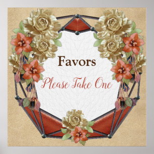 Leather Flowers on Cream Suede Wedding Favours Poster