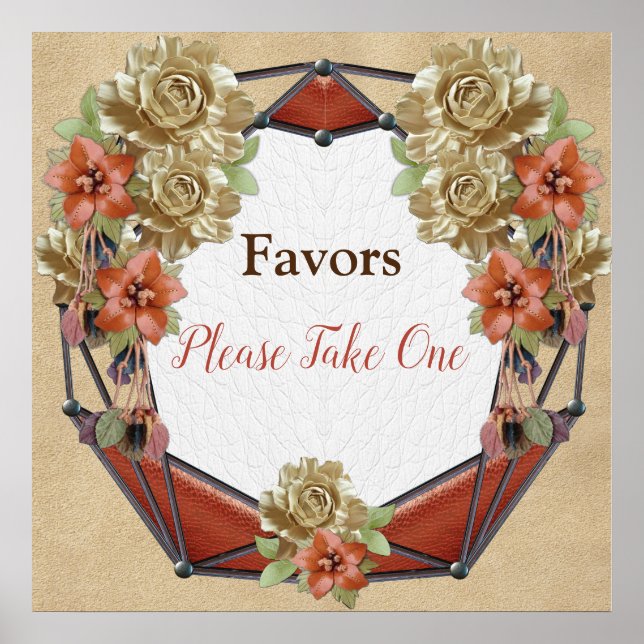 Leather Flowers on Cream Suede Wedding Favours Poster (Front)