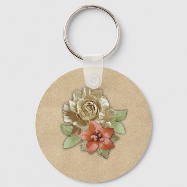 Leather flowers on Suede Key Ring (Front)