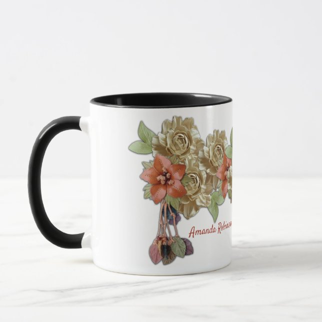 Leather flowers on Suede Mug (Left)