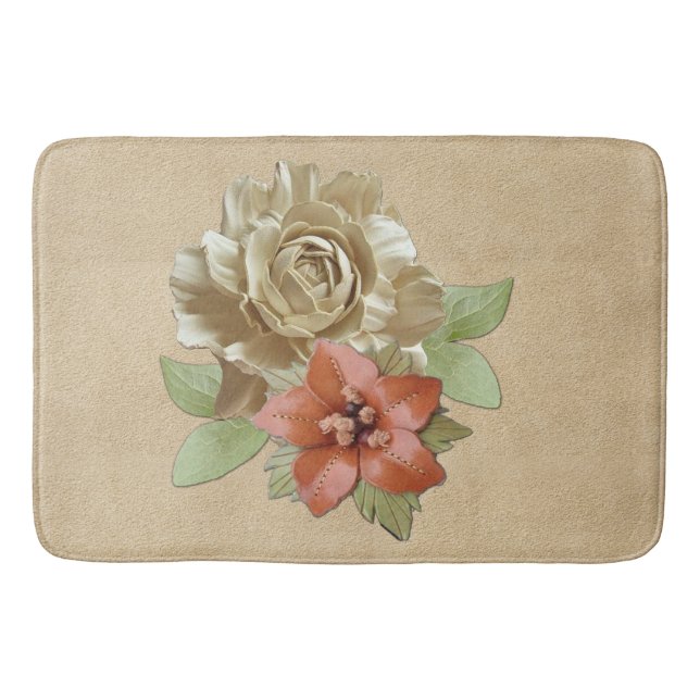 Leather Flowers & Suede Texture Art Bath Mat (Front)