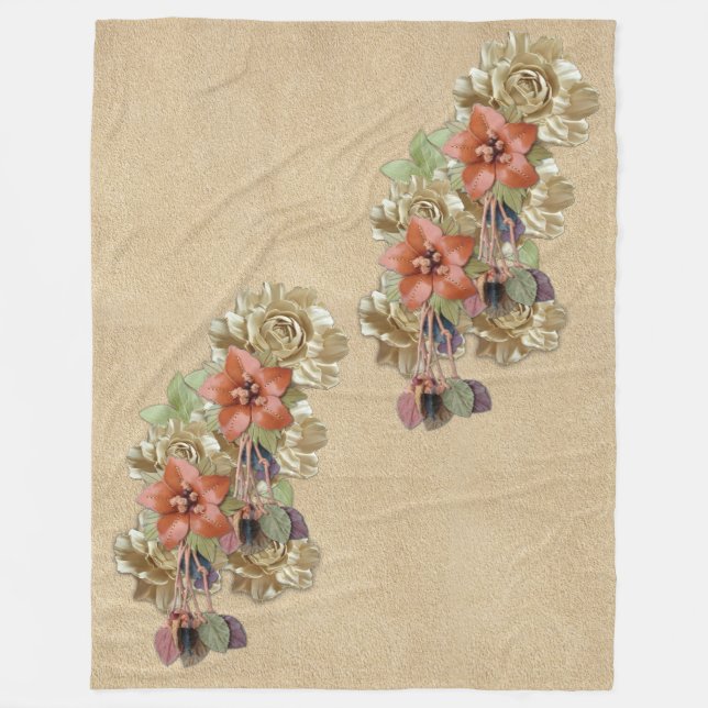 Leather Flowers & Suede Texture Art Fleece Blanket (Front)
