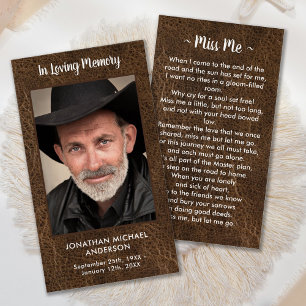 Leather Funeral Sympathy Memorial Prayer Card