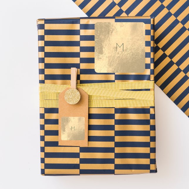 Leather Gold Blush Metal Powder Minimal Monogram Square Sticker (Creator Uploaded)