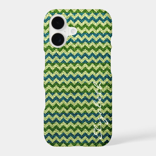Leather Green Mint Chevron Stripes Pattern (Back)