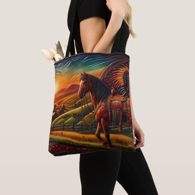 Leather Horse At Sunset Tote Bag (Close Up)