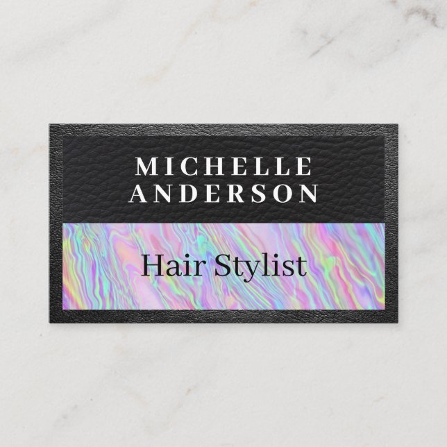 Leather | Iridescent Rainbow Liquid Appointment Card (Front)