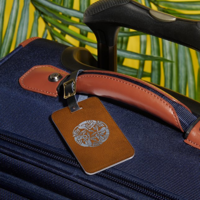 Leather Iron Celtic Dog Luggage Tag (Front Insitu 1)
