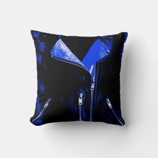 Leather Jacket Blue printed throw pillow square