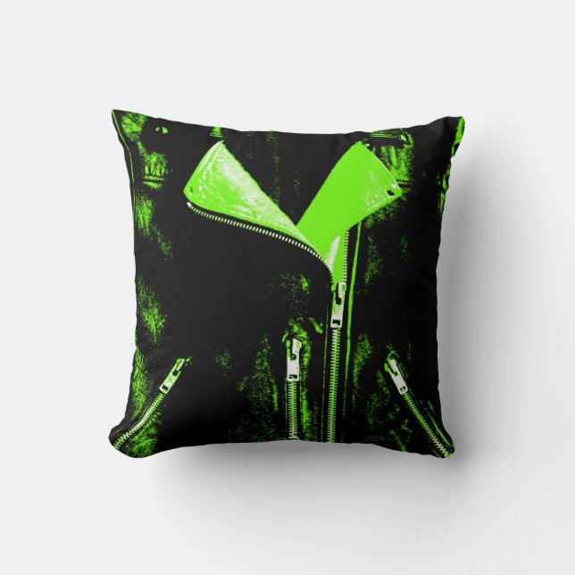 Leather Jacket Green printed throw pillow square (Front)