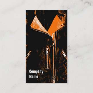 Leather Jacket Orange black side text Business Card