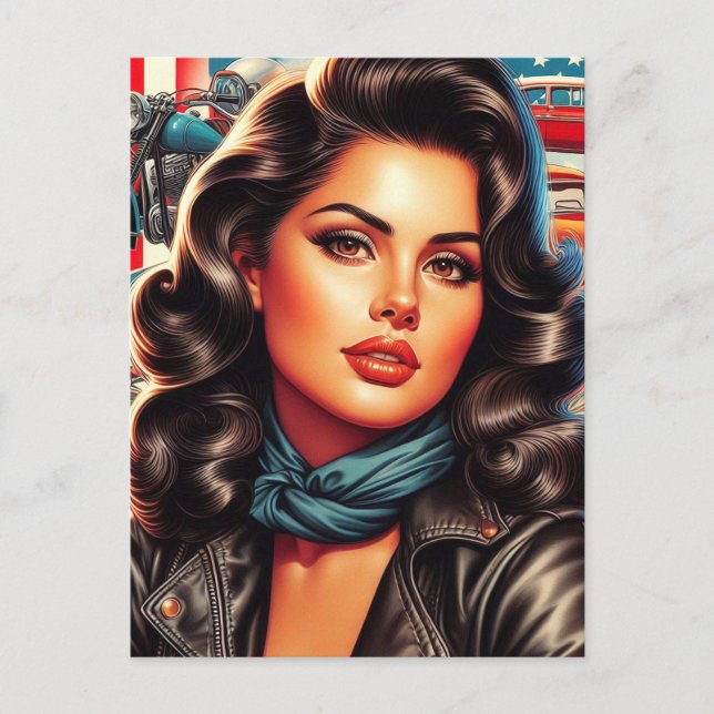 Leather Jacket Pin-up Postcard (Front)