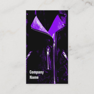 Leather Jacket Purple black side text Business Card