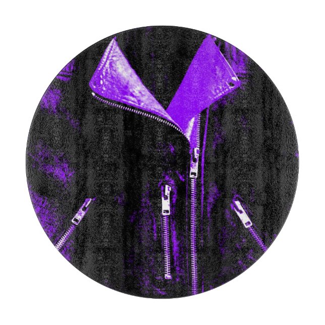 Leather Jacket Purple cutting board round (Front)