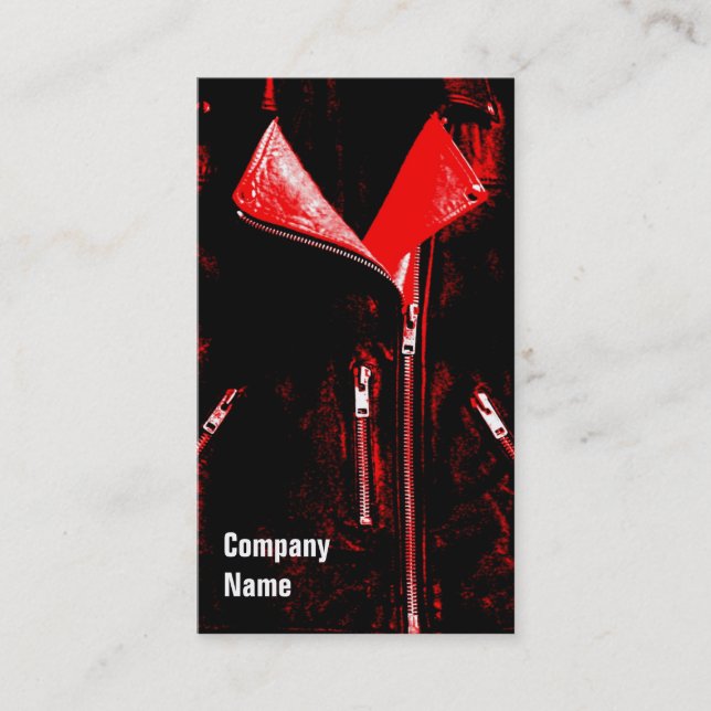 Leather Jacket Red business card black side text (Front)