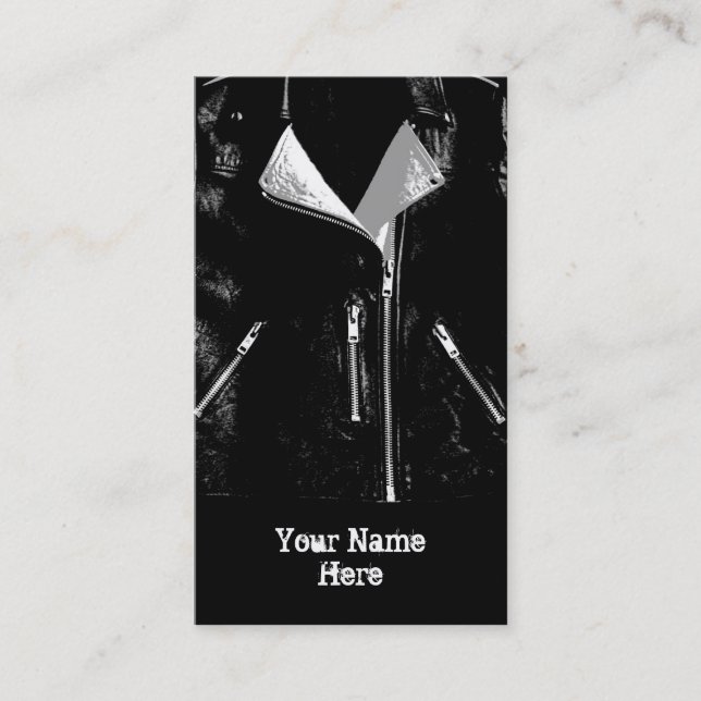Leather Jacket White 'Name' black Business Card (Front)