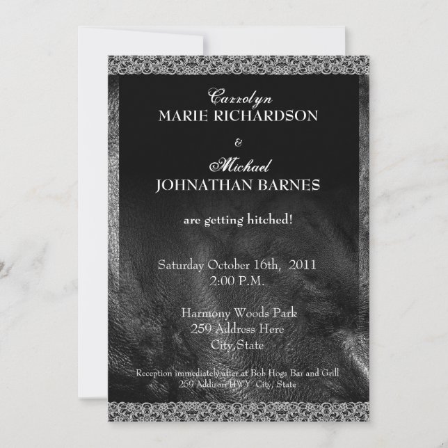 Leather & Lace Offbeat Biker Wedding Invitation (Front)
