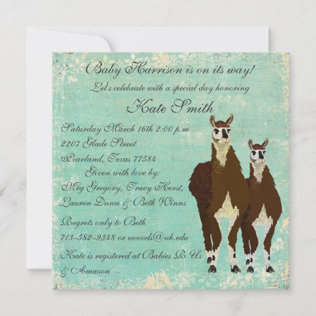 Leather Llamas Baby Invitation (Front)