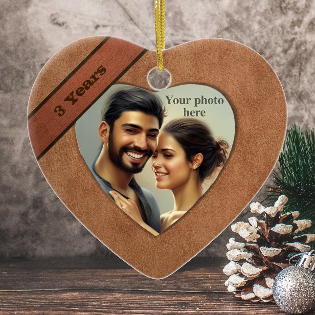 Leather Look 3rd Anniversary: Add Your Photo Ceramic Tree Decoration (Creator Uploaded)