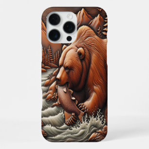 Leather Look Bear By The River iPhone 16 Pro Max Case