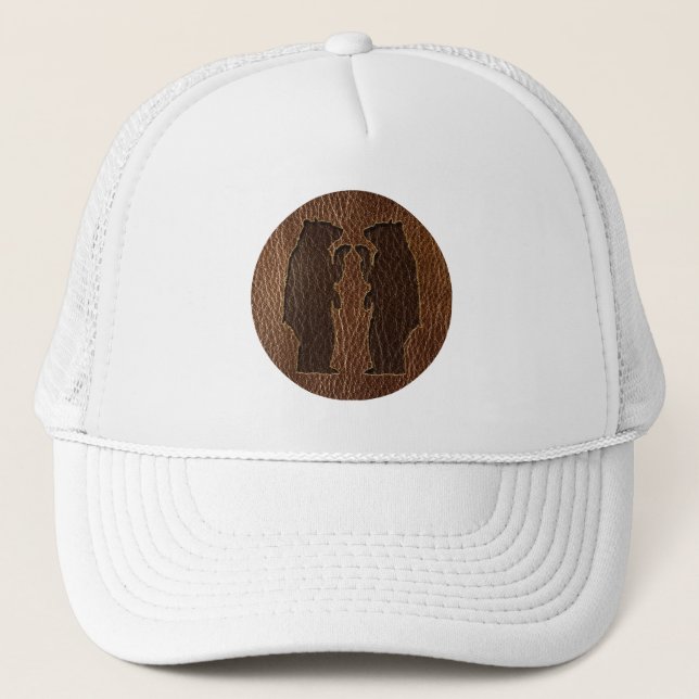 Leather-Look Black Bear Trucker Hat (Front)