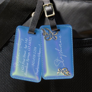 Leather Look Blue Backpack Luggage Tag