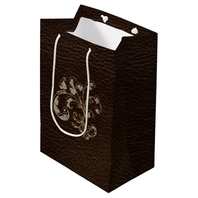 Leather-Look Bouquet 2 Dark Medium Gift Bag (Front Angled)