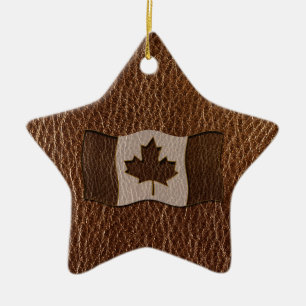 Leather-Look Canada Flag Ceramic Tree Decoration