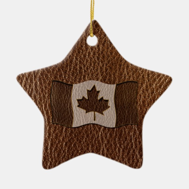 Leather-Look Canada Flag Ceramic Tree Decoration (Front)
