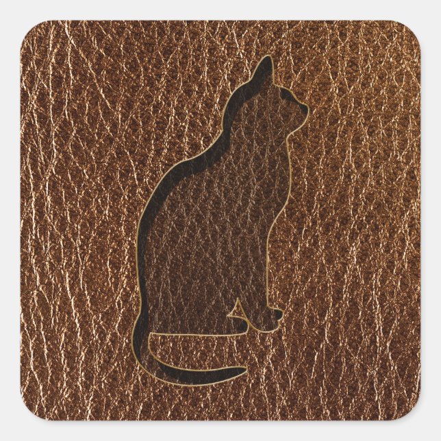 Leather-Look Cat Square Sticker (Front)