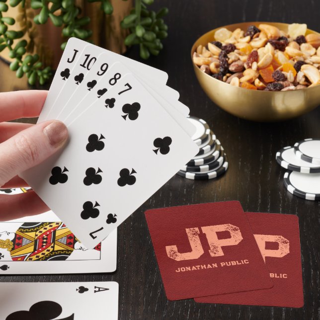 Leather Look Custom Distressed Text Name Monogram Playing Cards (In Situ)